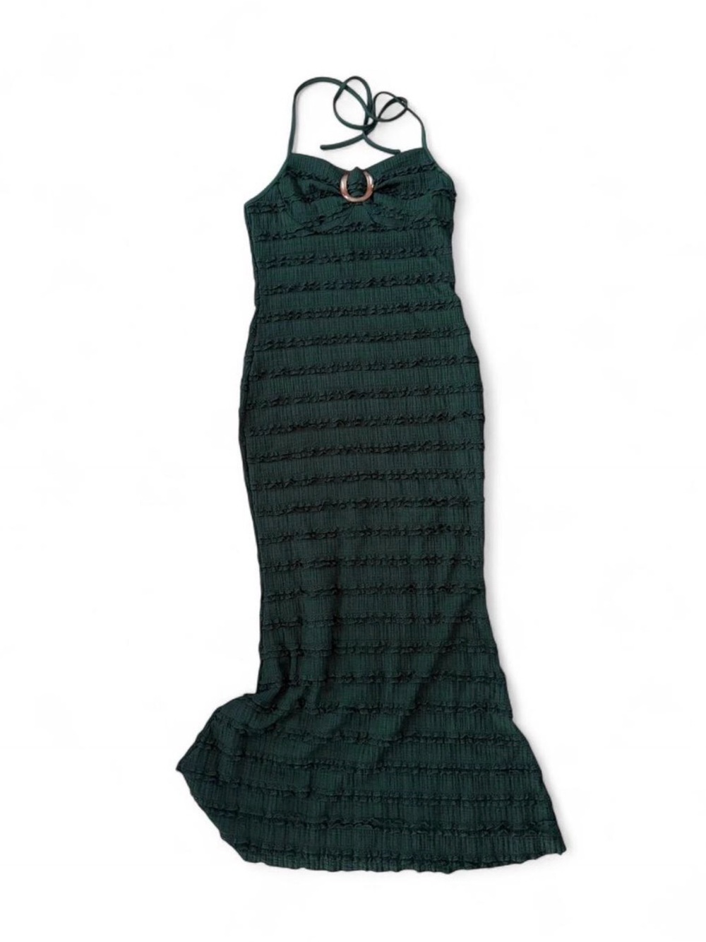 SHEIN Dark Green Textured Halter Maxi Dress with Buckle